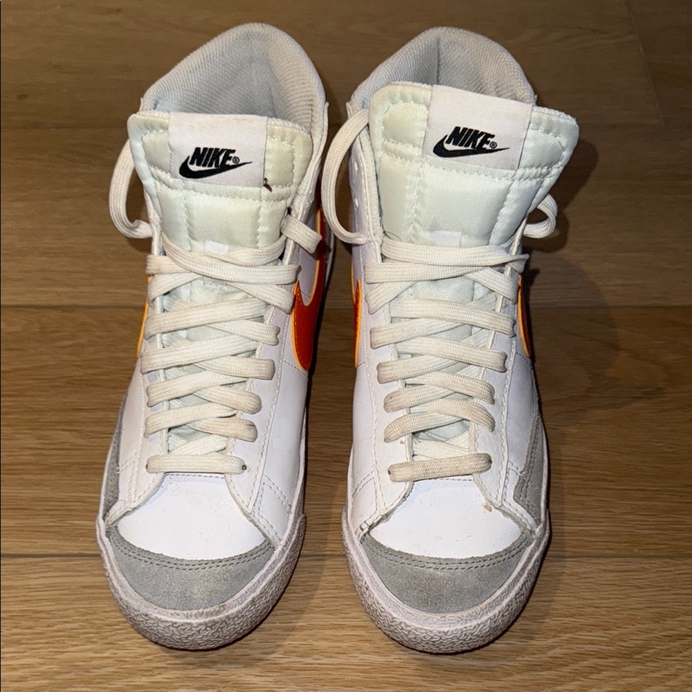 Nike High-Top Sneakers White with Orange Swoosh